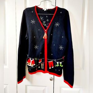 Santa's Clothesline in Snowfall Christmas Sweater Zip‎ Cardigan Small Chistopher